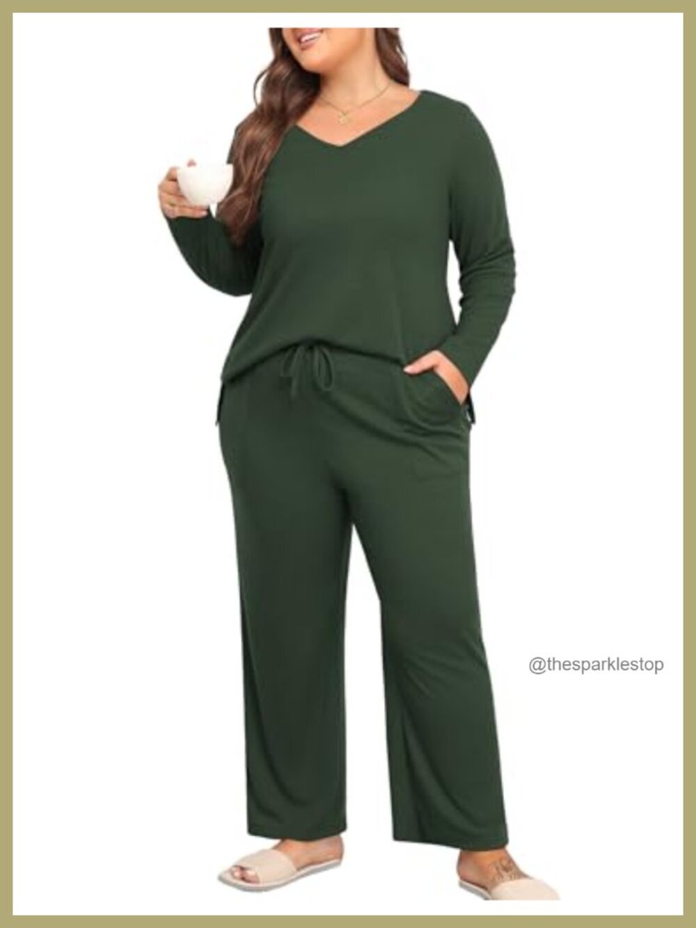 Women's Plus Size 2 Piece Pajama Lounge Set Soft Knitted V Neck Long Sleeve